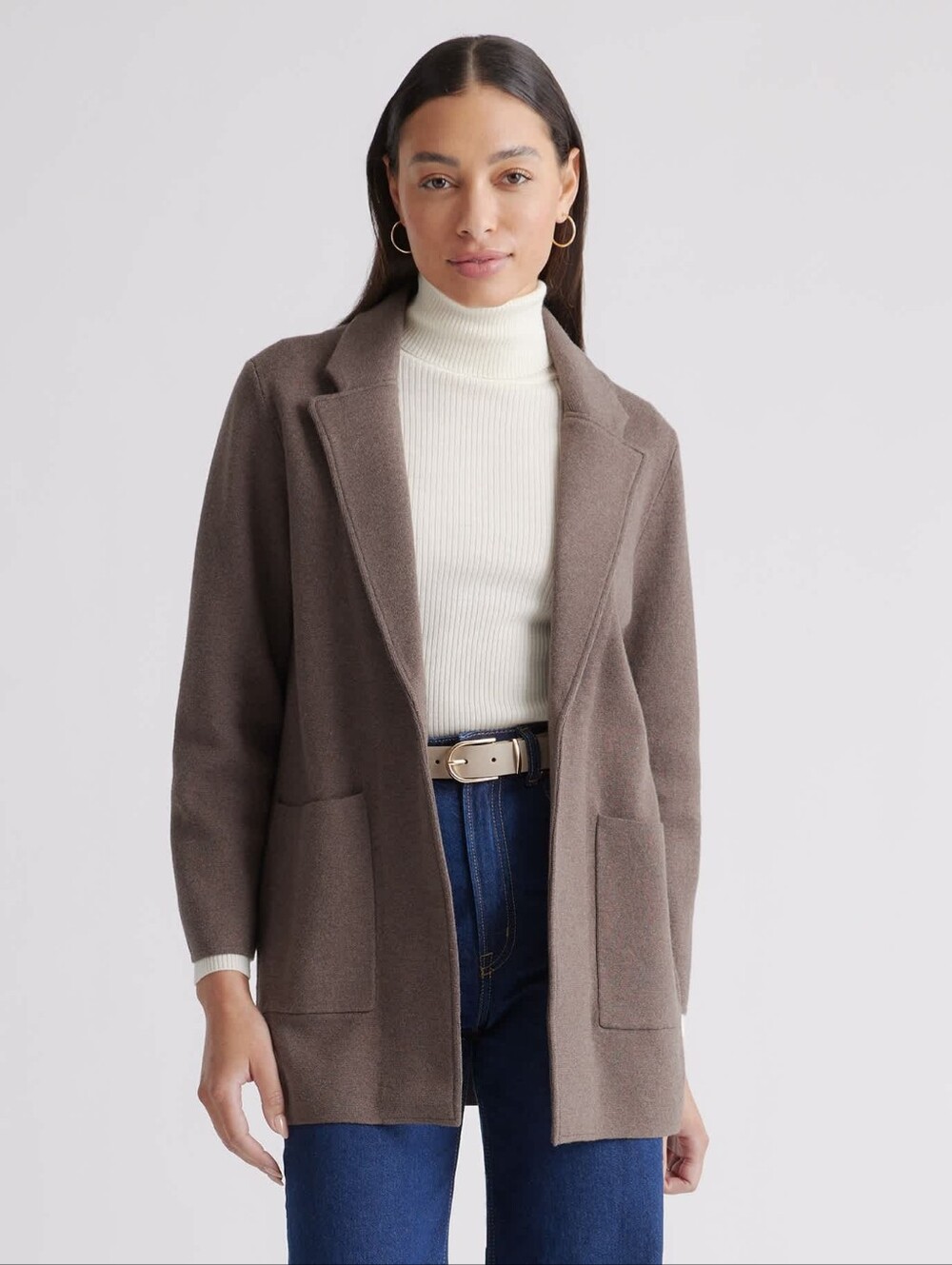 Quince Organic Cotton Knit Blazer Cardigan Brown XL